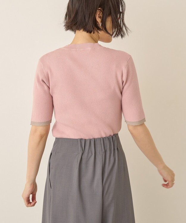 AMERICAN HOLIC 袖口バイカラー半袖ニットプルオーバー Pink