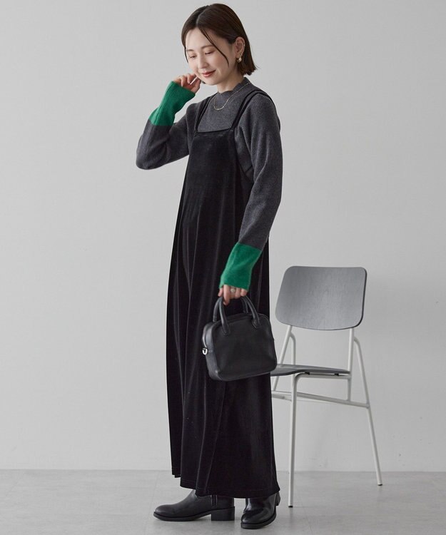 AMERICAN HOLIC バイパチ袖配色リブプルオーバー Charcoal Gray