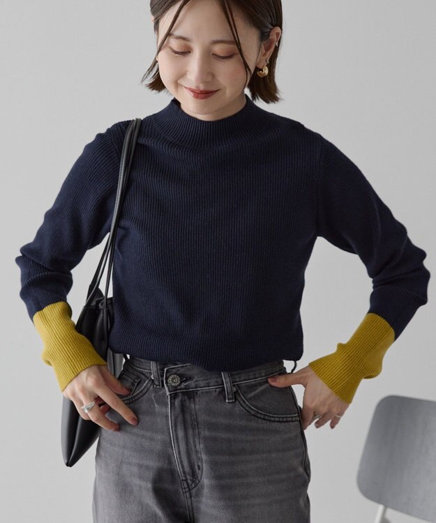 AMERICAN HOLIC バイパチ袖配色リブプルオーバー Dark Navy