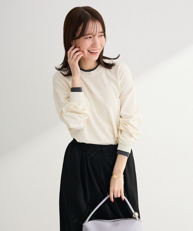 Green Parks アンチピリングレイヤード風ニットプルオーバー Ivory