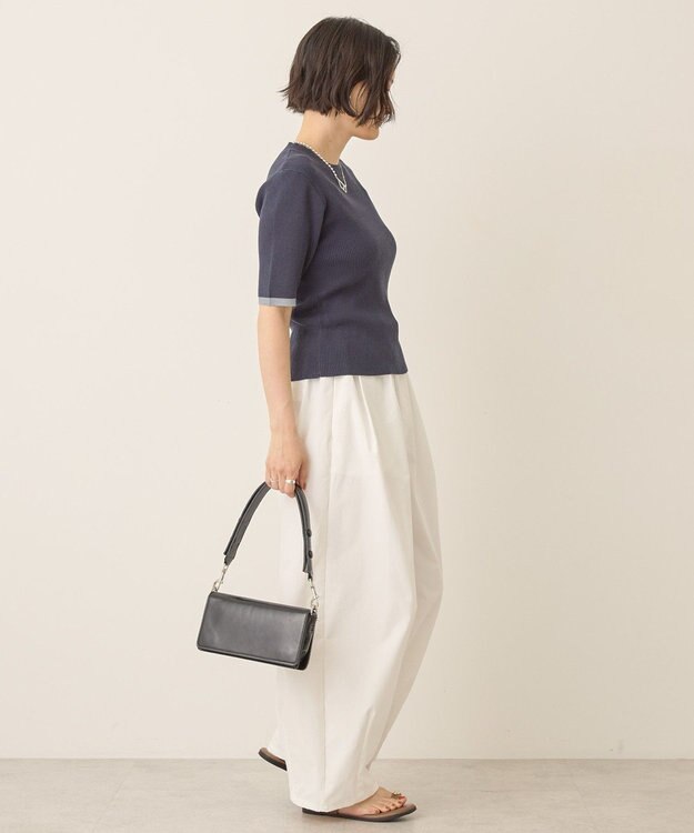 AMERICAN HOLIC 袖口バイカラー半袖ニットプルオーバー Navy