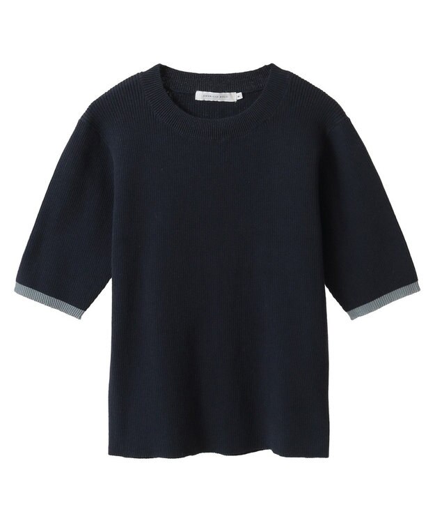 AMERICAN HOLIC 袖口バイカラー半袖ニットプルオーバー Navy
