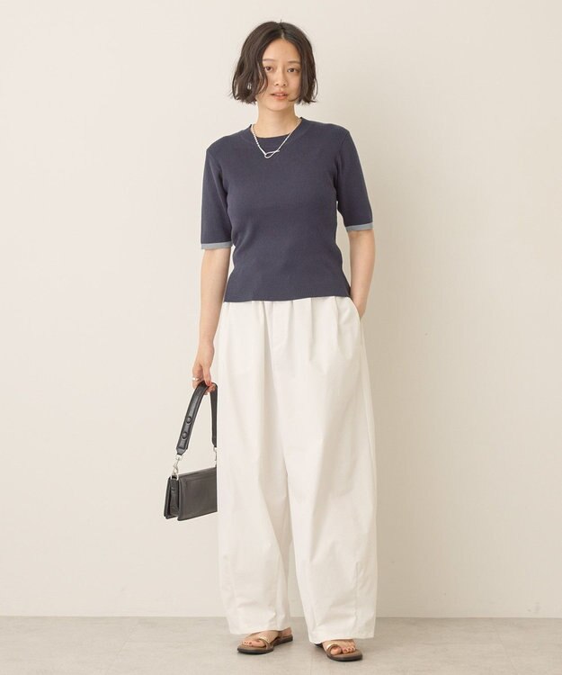 AMERICAN HOLIC 袖口バイカラー半袖ニットプルオーバー Navy