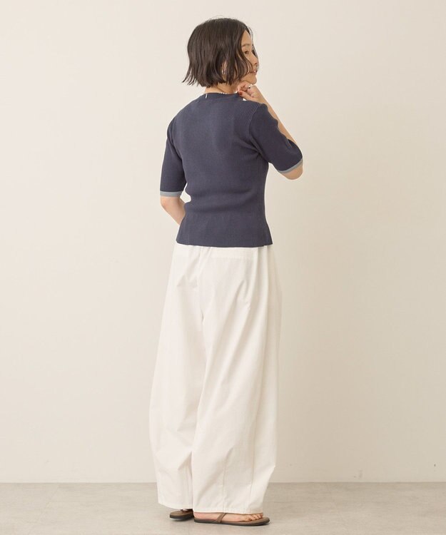 AMERICAN HOLIC 袖口バイカラー半袖ニットプルオーバー Navy