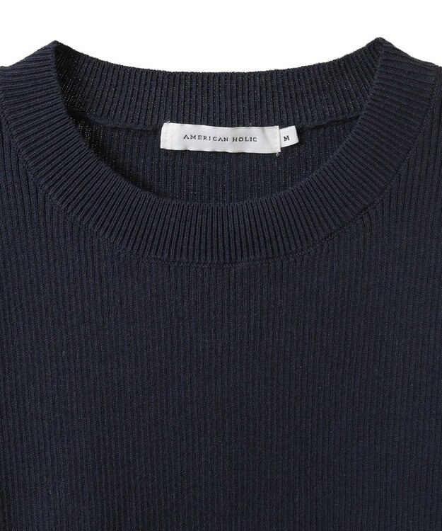 AMERICAN HOLIC 袖口バイカラー半袖ニットプルオーバー Navy