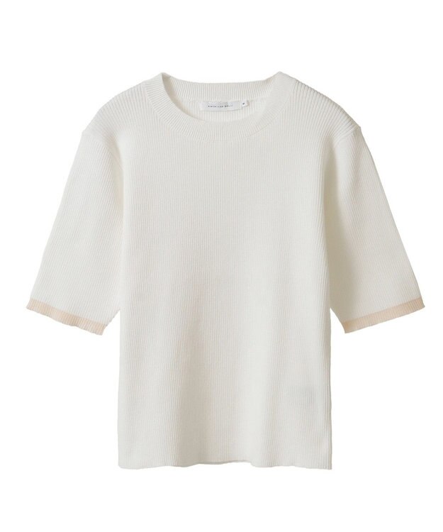 AMERICAN HOLIC 袖口バイカラー半袖ニットプルオーバー Off White