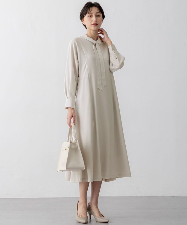23区 【VERYコラボ】トリアセダブルジョーゼット つけ襟 ボウタイワンピース ベージュ系