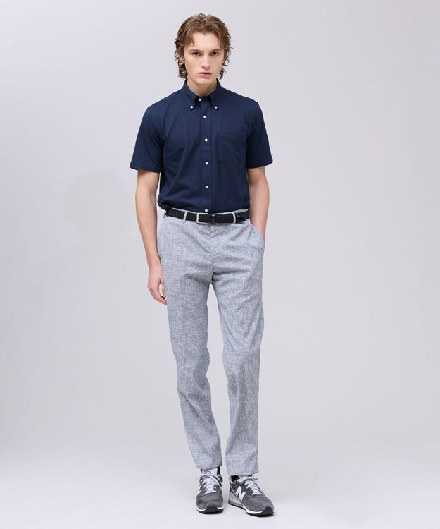 J.PRESS MEN 【吸水速乾 / 抗菌防臭 / 遮熱 / 防シワ】【J.PRESS OXFORD JERSEY】カノコインレイ半袖 シャツ / B.D. ネイビー系