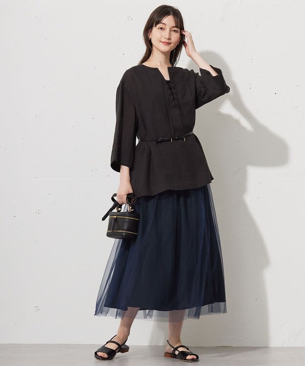 自由区 L 【カタログ掲載・接触冷感・洗える】ラミーローンプルオーバー ブラウス ブラック