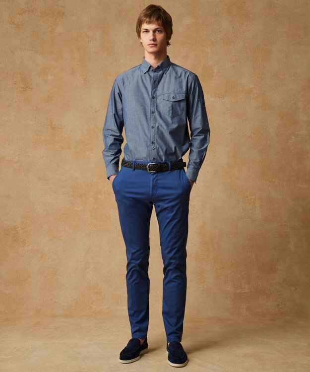 JOSEPH ABBOUD 【キングサイズ・環境配慮型素材】ビオグレースシャンブレー シャツ ネイビー系