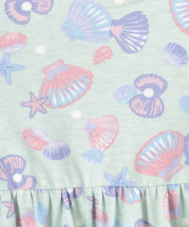 ANY KIDS カットソー サマー ワンピース エメラルドグリーン×シェル