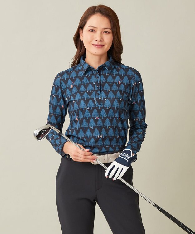 23区GOLF 【WOMEN】白夜ゴルフ柄 長袖シャツ ネイビー系5