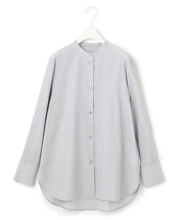 ICB 【洗える】CRySiタイプライター ボウタイ付きバンドカラーシャツ ライトグレー系柄