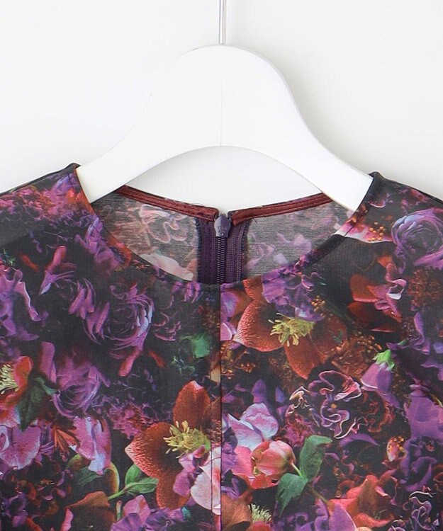 自由区 【カトリエムブーケ】フラワープリントフレアワンピース ボルドー系