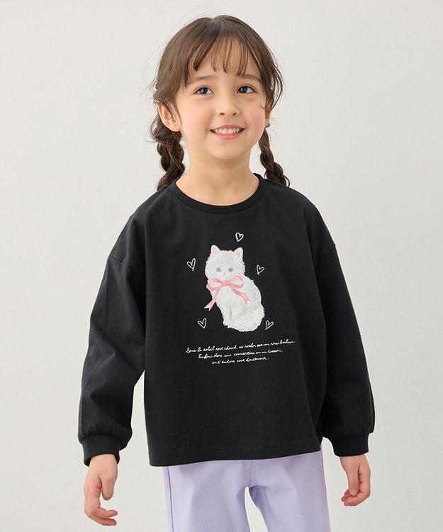 ANY KIDS 【綿100%】ネコアソート 長袖Tシャツ ブラック