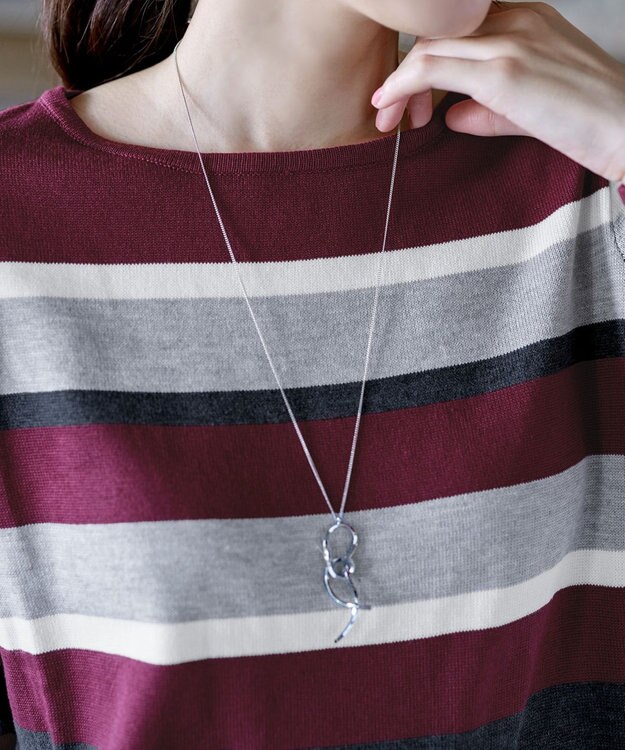 Tiaclasse L 【洗える】マルチボーダーニットチュニック ボルドー