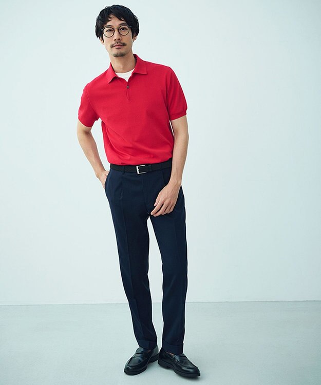 J.PRESS MEN 機能×縫製₌快適な着心地 「高見え」ニットポロ【接触冷感 / 洗える】ホールガーメントニット ポロシャツ レッド系