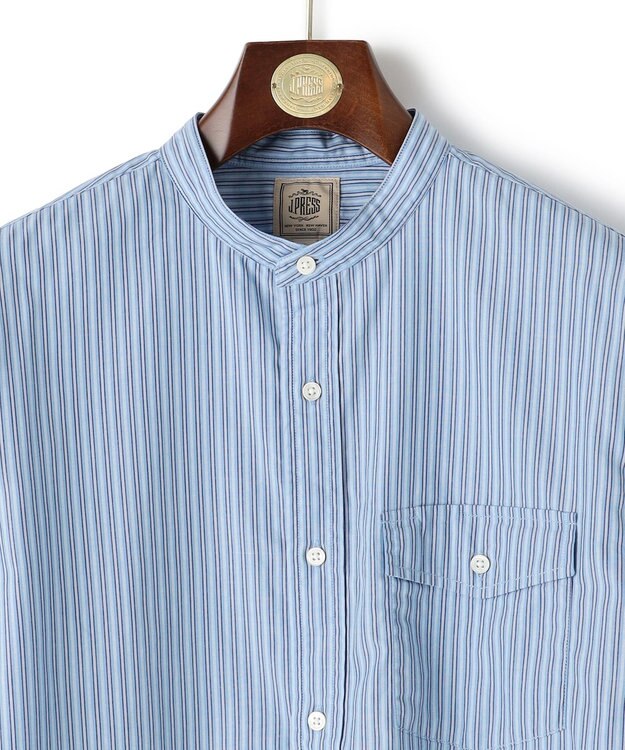 J.PRESS MEN 【WEB・一部店舗限定】コットンブロードストライプ バンドカラーシャツ ブルー系1