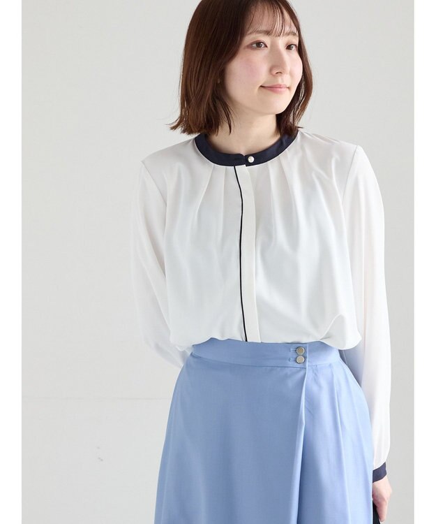 Te chichi パール釦配色タックブラウス オフホワイト