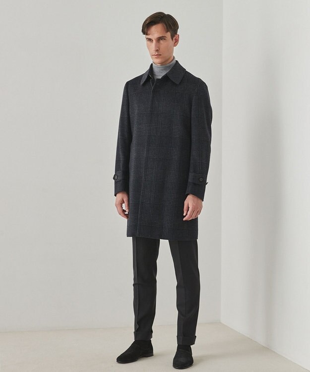 GOTAIRIKU アンゴラビーバー ステンカラーコート ライトグレー系4(格子)