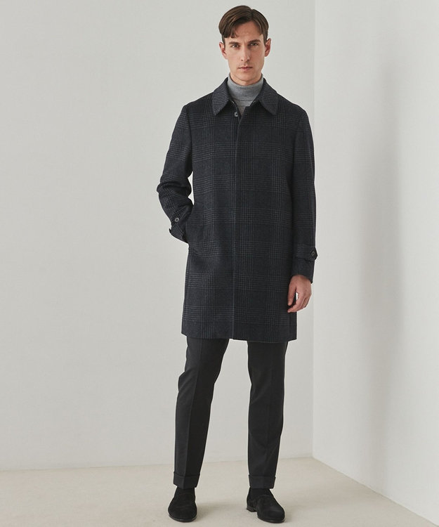 GOTAIRIKU アンゴラビーバー ステンカラーコート ライトグレー系4(格子)