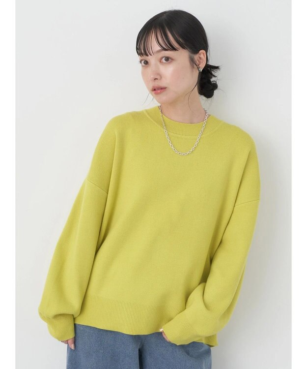 earth music&ecology アンチピリングバックスリットプルオーバー Lime Green