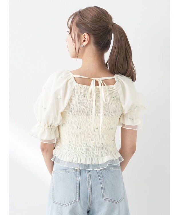 earth music&ecology フラワー刺繍ブラウス White