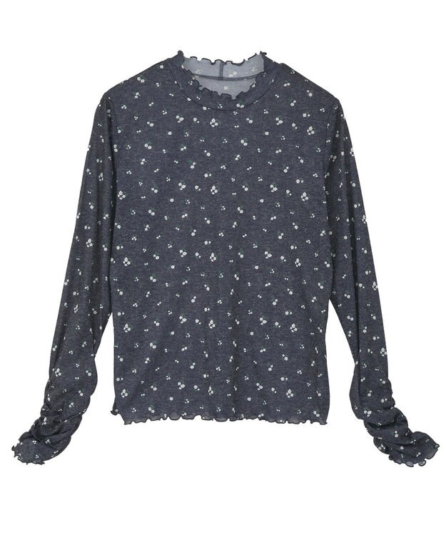 earth music&ecology ハイネックフラワーメロープルオーバー Navy