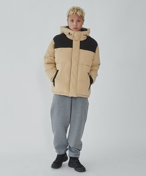 WEGO カラーブロックパテッドフードブルゾン ベージュ