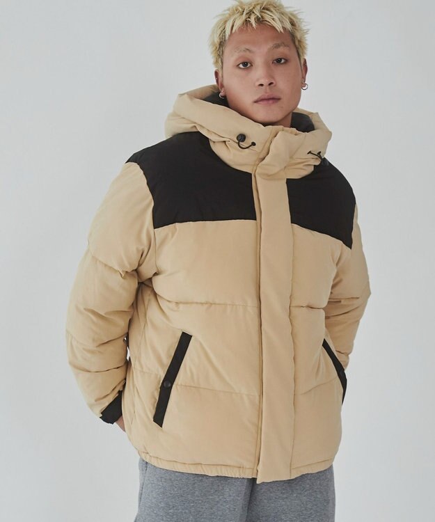 WEGO カラーブロックパテッドフードブルゾン ベージュ