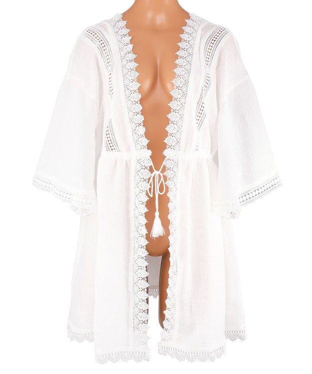 San-ai Resort（三愛水着楽園） 楊柳×レース　羽織り　F【San-ai Resort（サンアイリゾート）】 ホワイト