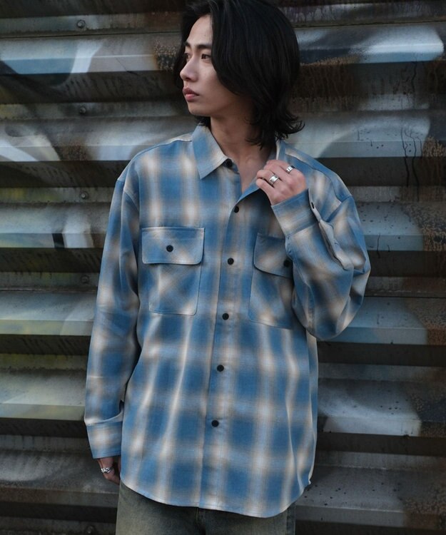 WEGO 【ユニセックス着用ITEM/SMLサイズ展開】オンブレチェックシャツ（LS） 柄4