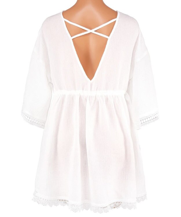 San-ai Resort（三愛水着楽園） 楊柳×レース　羽織り　F【San-ai Resort（サンアイリゾート）】 ホワイト