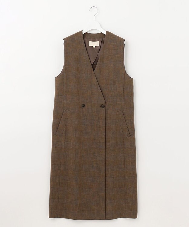 自由区 【洗える】グレンチェック ロングジレ ブラウン系3