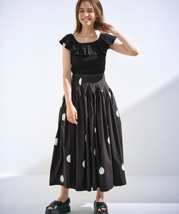 組曲 L 【組曲×setsuko sagittaire】カーヴィフレアスカート ブラック×ドット系5