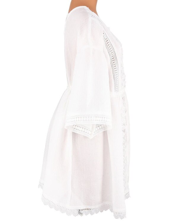 San-ai Resort（三愛水着楽園） 楊柳×レース　羽織り　F【San-ai Resort（サンアイリゾート）】 ホワイト