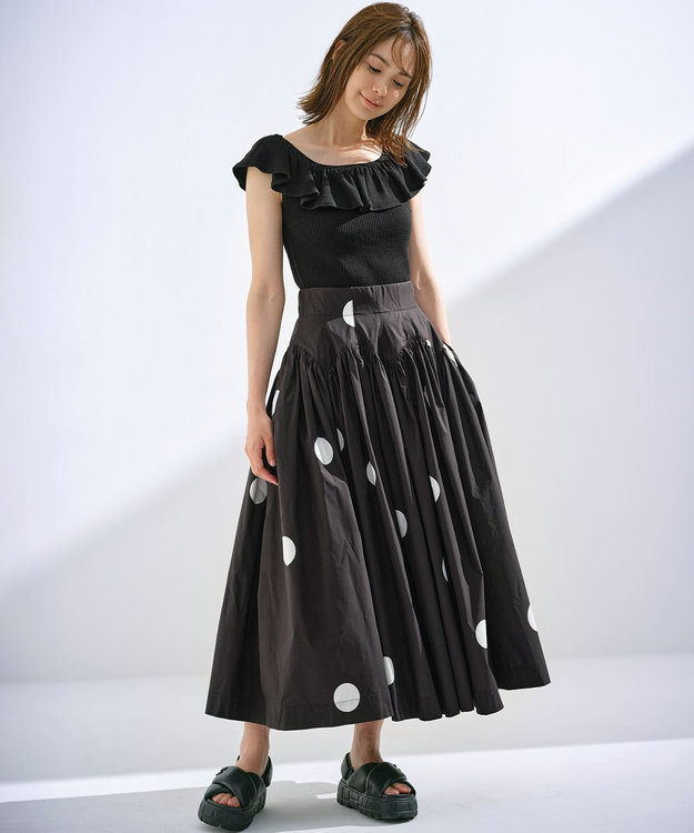 組曲 L 【組曲×setsuko sagittaire】カーヴィフレアスカート ブラック×ドット系5