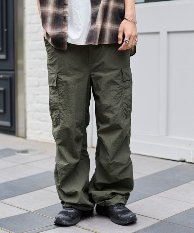 WEGO 【ウエストゴム/MLサイズ展開】ナイロンイージーカーゴパンツ カーキ