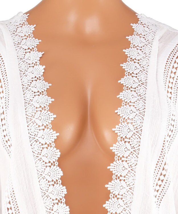 San-ai Resort（三愛水着楽園） 楊柳×レース　羽織り　F【San-ai Resort（サンアイリゾート）】 ホワイト