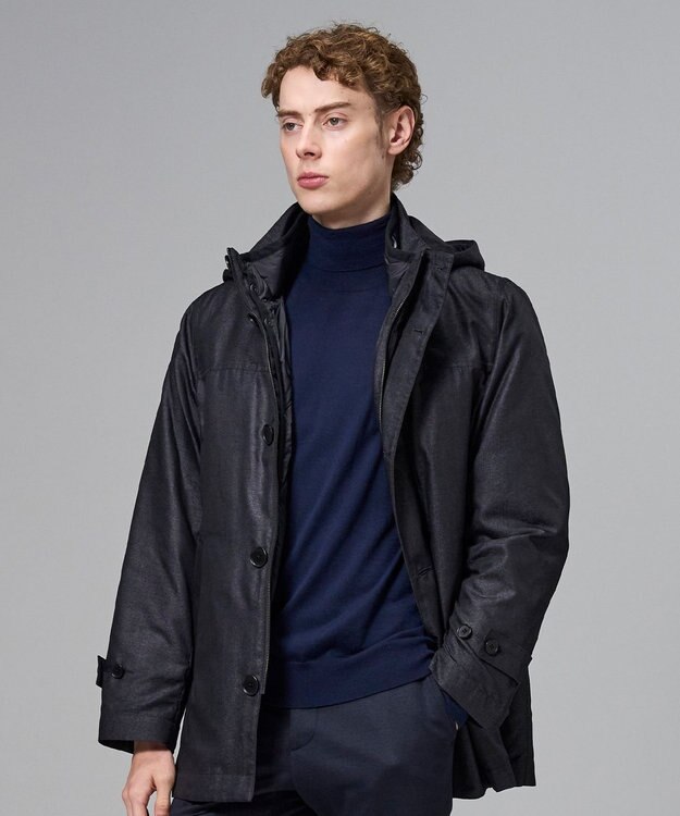 JOSEPH HOMME 新素材【4WAY】ライトラスターシャンブレー　ダウンコート ネイビー系