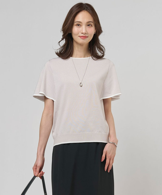 J.PRESS LADIES S 【シーンレスに活躍】COOL MINT COTTON POLYESTER フレアスリーブ ニット プルオーバー グレージュ系