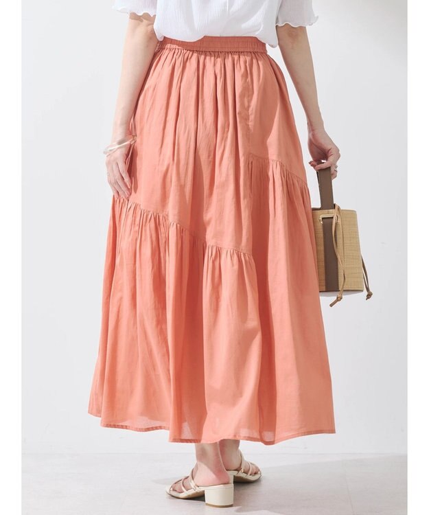 earth music&ecology コットンボイルランダム切替フレアスカート Orange