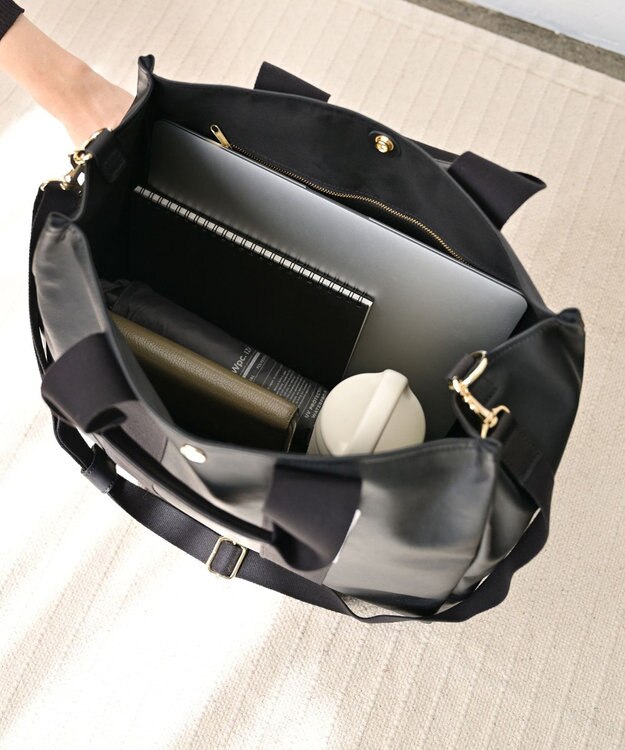Hekhèr Le Style de Vie 【日本製 / A4サイズ対応 / 2WAY】PUコートコットンキャンバス トートバッグ large ブラック