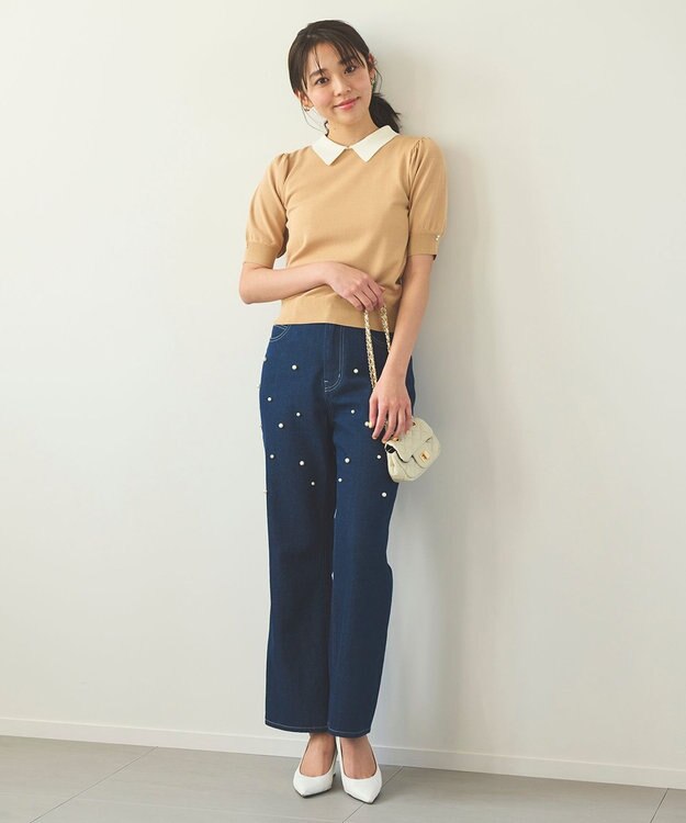 Feroux ランダムパールデニム パンツ ネイビー系