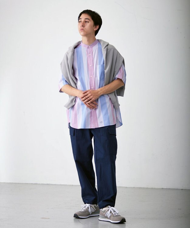 J.PRESS YORK STREET 【UNISEX】マルチストライプバンドカラー シャツ レッド系7