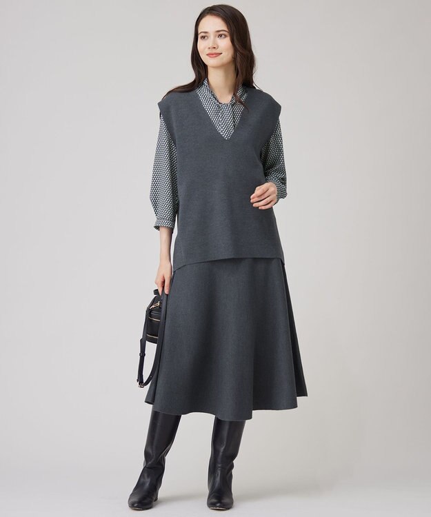 自由区 【セットアップ対応・洗える】ウールミラノニット スカート チャコール