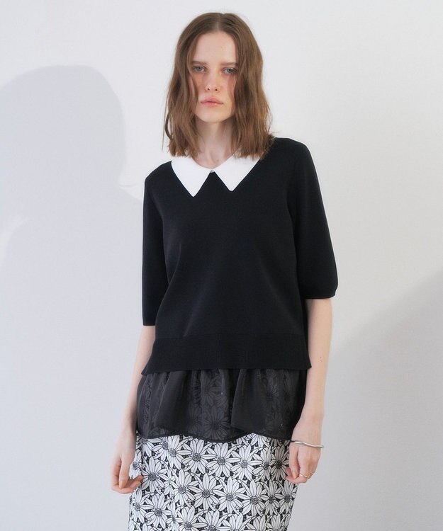 YECCA VECCA 2way襟付きフリルレイヤードニット Black