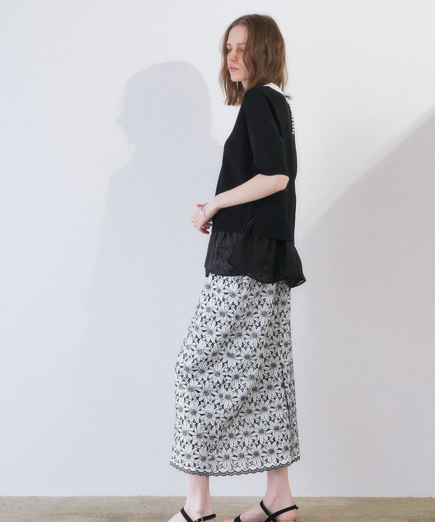 YECCA VECCA 2way襟付きフリルレイヤードニット Black
