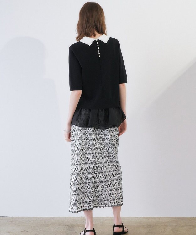 YECCA VECCA 2way襟付きフリルレイヤードニット Black