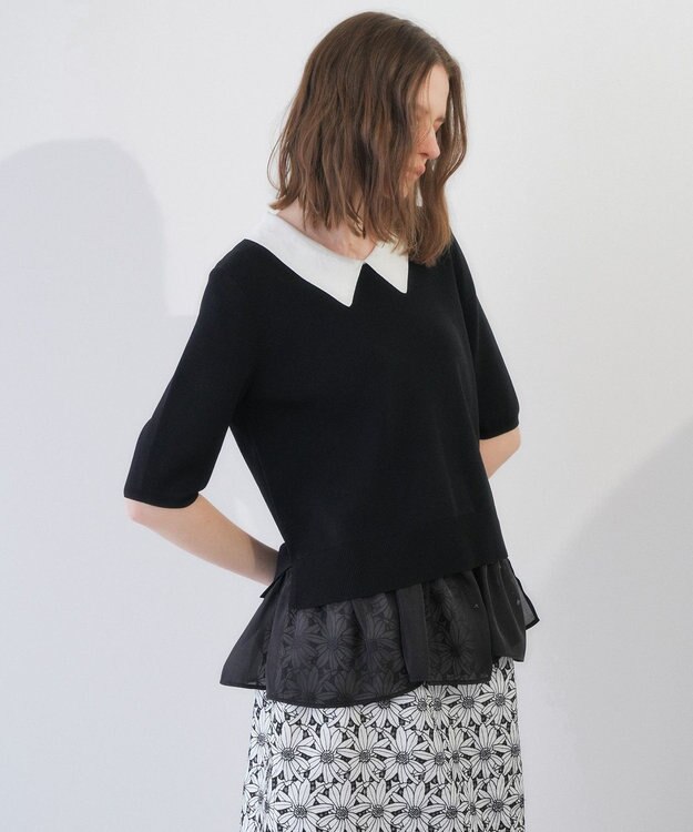 YECCA VECCA 2way襟付きフリルレイヤードニット Black